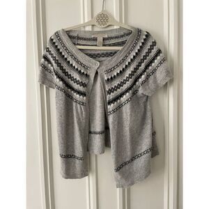 A. Gianetti Light gray white and dark gray short sleeve cardigan sweater L